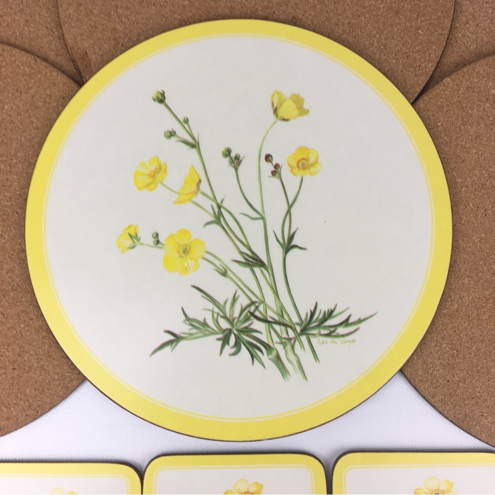 Vintage Pimpernel Yellow Floral Placemats and Coasters Set Cottagecore Botanical - Picture 2 of 13